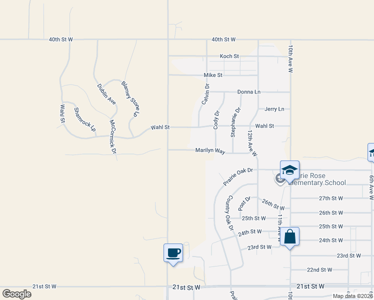 map of restaurants, bars, coffee shops, grocery stores, and more near 1476 Marilyn Way in Dickinson