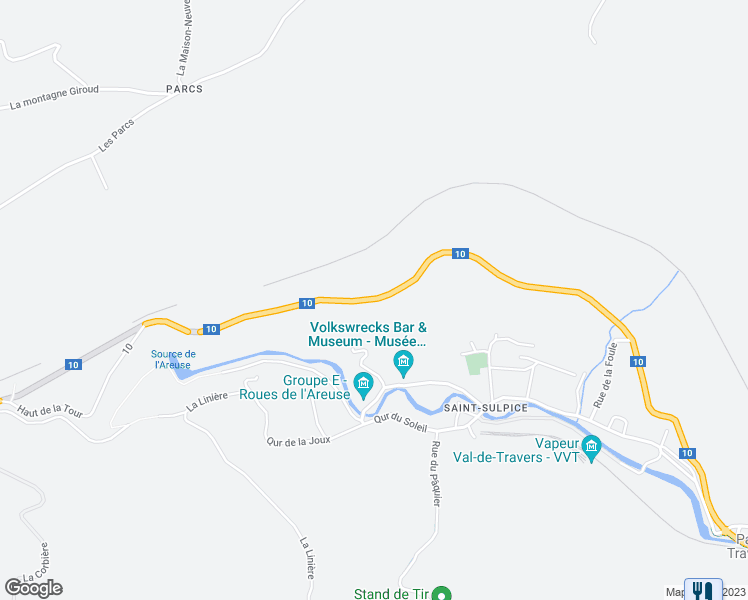 map of restaurants, bars, coffee shops, grocery stores, and more near 10 in Saint-Sulpice