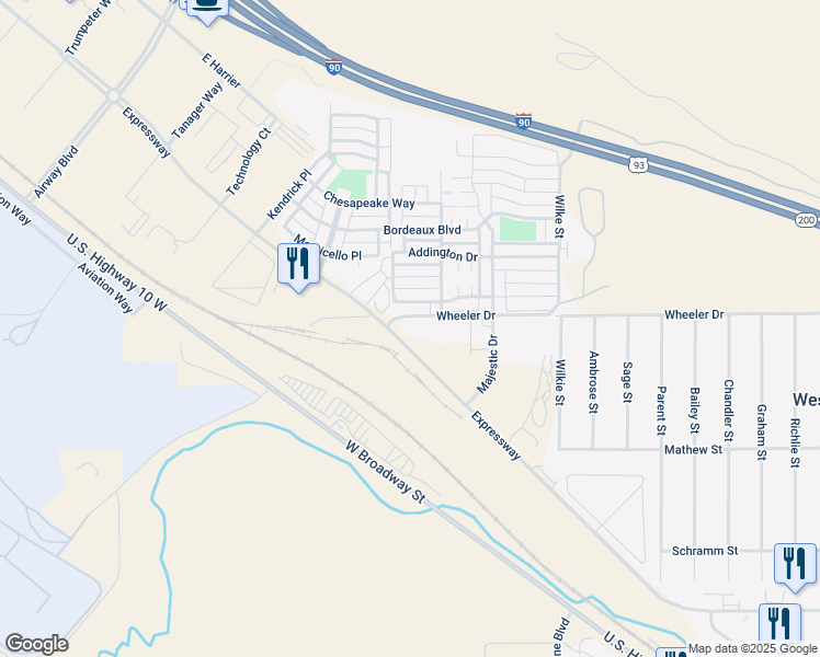 map of restaurants, bars, coffee shops, grocery stores, and more near 4500 Expressway in Missoula