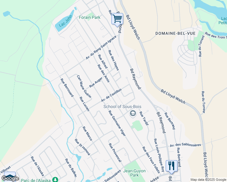 map of restaurants, bars, coffee shops, grocery stores, and more near 197 Rue des Amis in Ville de Québec