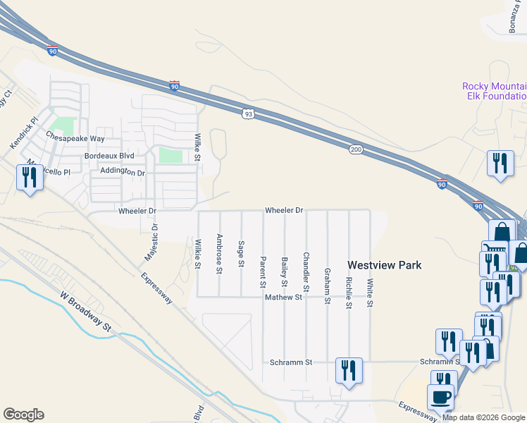 map of restaurants, bars, coffee shops, grocery stores, and more near 4798 Parent St in Missoula