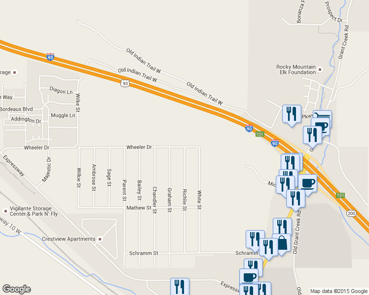 map of restaurants, bars, coffee shops, grocery stores, and more near 4799 Richlie St in Missoula