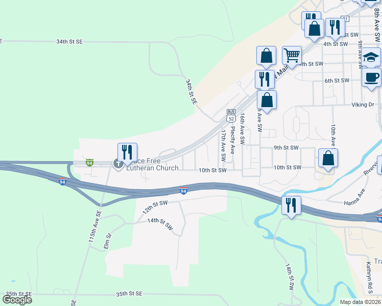 map of restaurants, bars, coffee shops, grocery stores, and more near 900 19th Avenue Southwest in Valley City