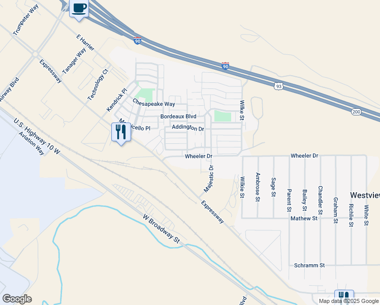 map of restaurants, bars, coffee shops, grocery stores, and more near 4395 Storehouse Way in Missoula