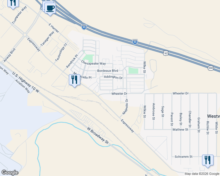 map of restaurants, bars, coffee shops, grocery stores, and more near 4412 Deveraux Place in Missoula