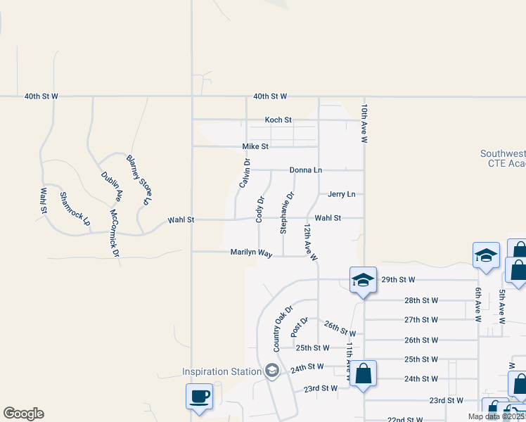 map of restaurants, bars, coffee shops, grocery stores, and more near 1350 Mike Street in Dickinson