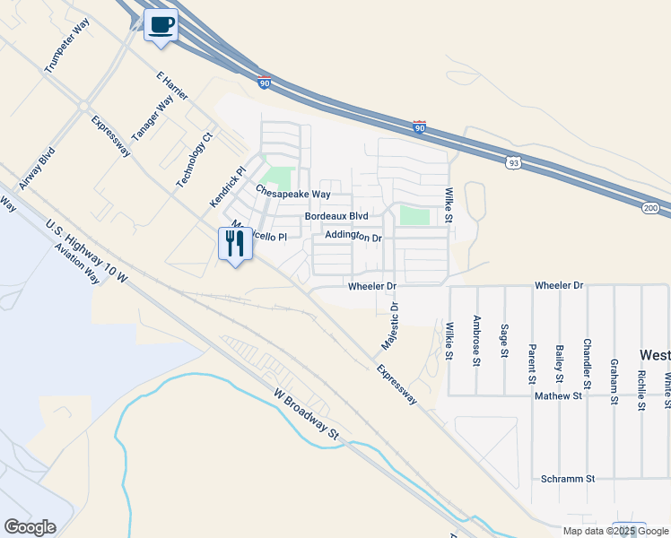 map of restaurants, bars, coffee shops, grocery stores, and more near 4500 Expressway in Missoula
