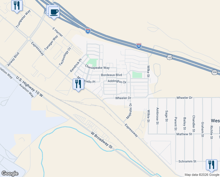 map of restaurants, bars, coffee shops, grocery stores, and more near 4427 Martindale Way in Missoula