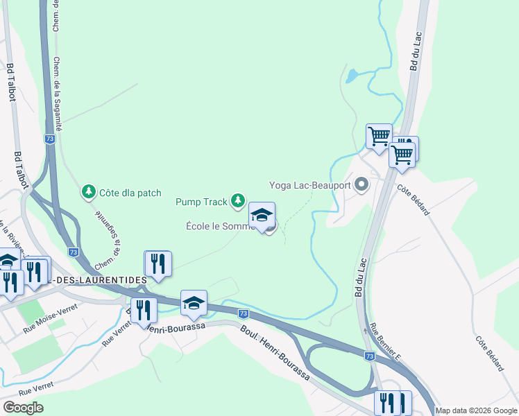 map of restaurants, bars, coffee shops, grocery stores, and more near 120 Rue de la Polyvalente in Charlesbourg