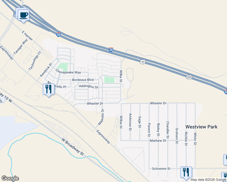 map of restaurants, bars, coffee shops, grocery stores, and more near 4246 Hermione Ln in Missoula