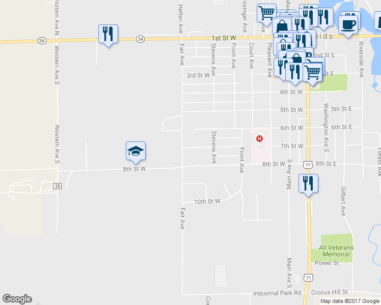 map of restaurants, bars, coffee shops, grocery stores, and more near 610 7th Street West in Park Rapids
