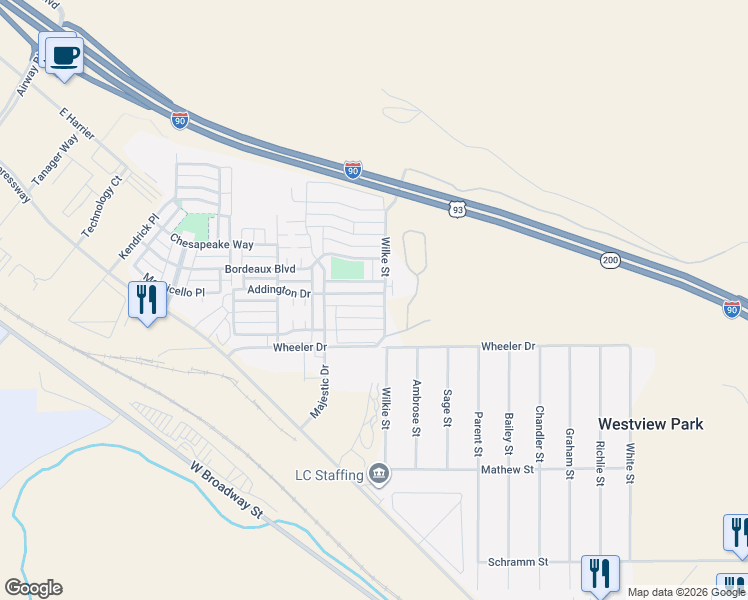 map of restaurants, bars, coffee shops, grocery stores, and more near 4202 Wilke Street in Missoula