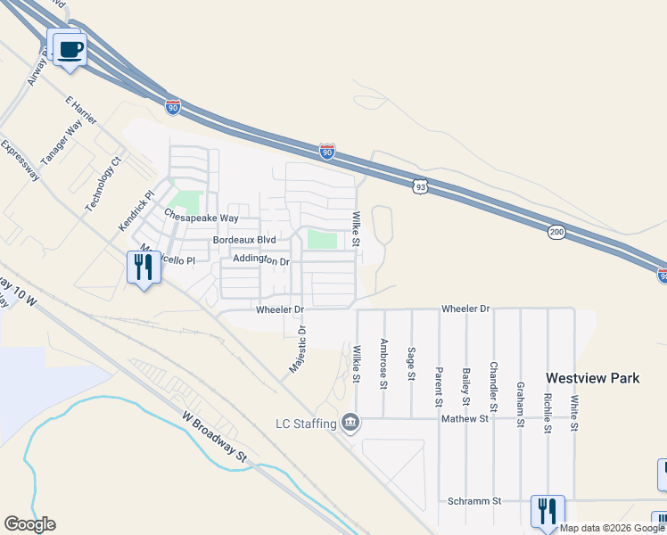 map of restaurants, bars, coffee shops, grocery stores, and more near 4246 Hermione Lane in Missoula