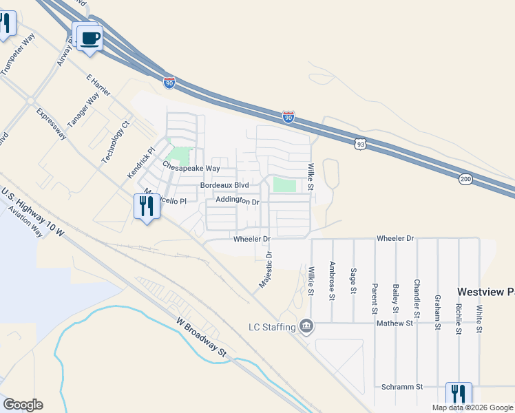 map of restaurants, bars, coffee shops, grocery stores, and more near 4649 Potter Park Loop in Missoula