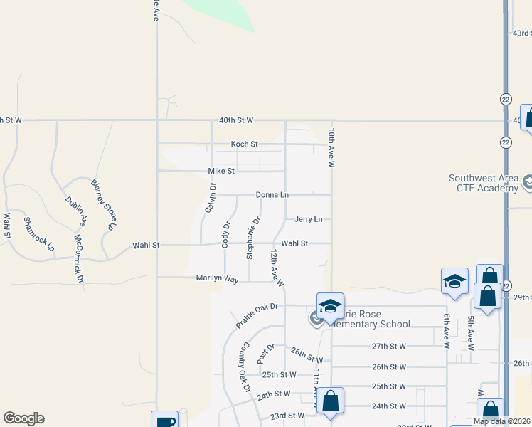 map of restaurants, bars, coffee shops, grocery stores, and more near 3304 Stephanie Drive in Dickinson