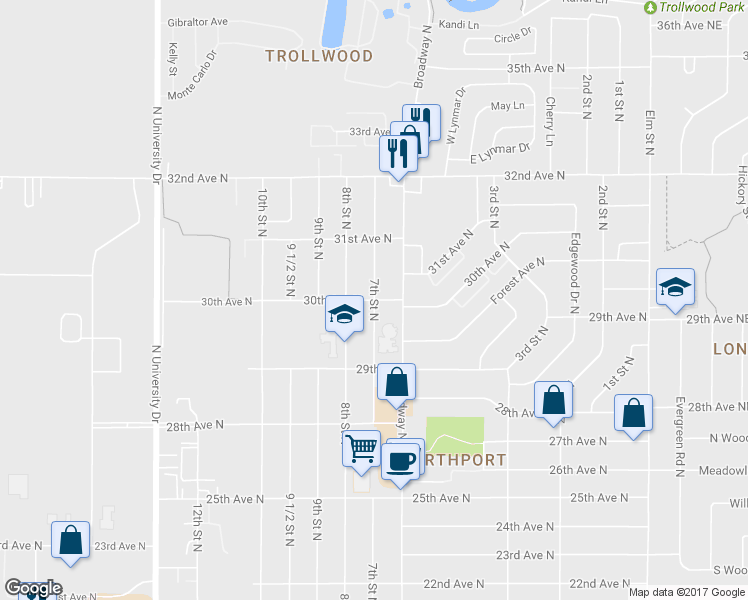 map of restaurants, bars, coffee shops, grocery stores, and more near 30th Avenue North in Fargo