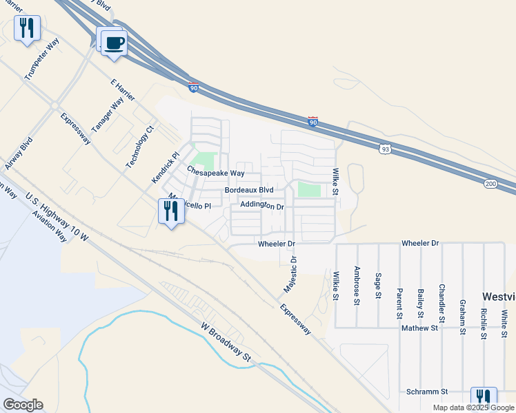 map of restaurants, bars, coffee shops, grocery stores, and more near 4401 Addington Drive in Missoula