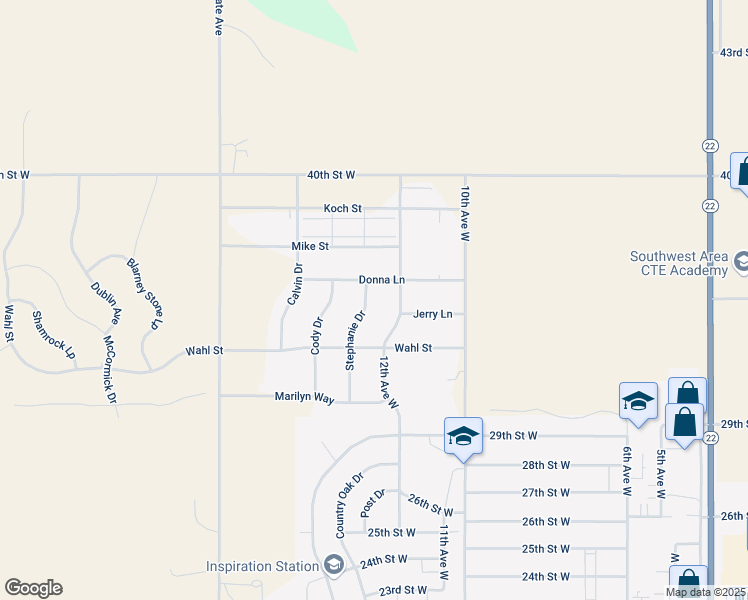 map of restaurants, bars, coffee shops, grocery stores, and more near 3336 Stephanie Drive in Dickinson