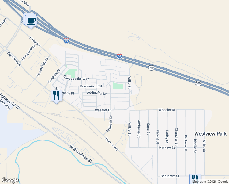 map of restaurants, bars, coffee shops, grocery stores, and more near 4246 Hermione Lane in Missoula