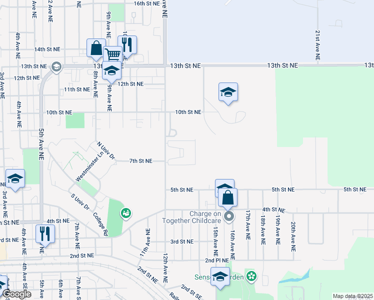 map of restaurants, bars, coffee shops, grocery stores, and more near 800 12th Avenue Northeast in Jamestown