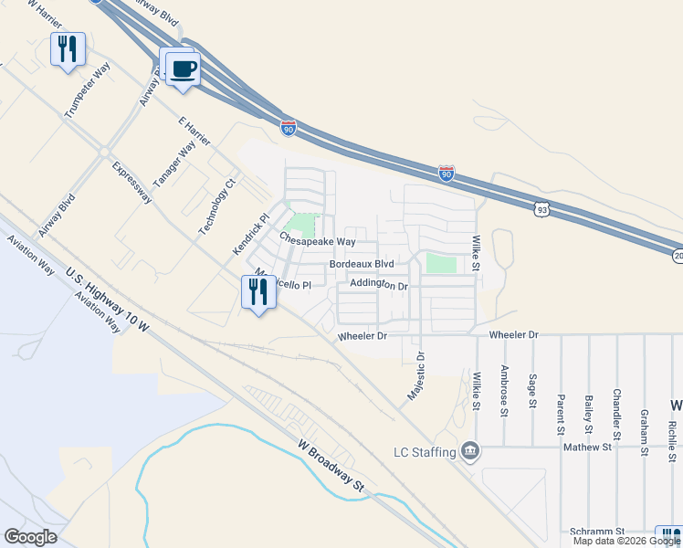 map of restaurants, bars, coffee shops, grocery stores, and more near 4436 Martindale Way in Missoula