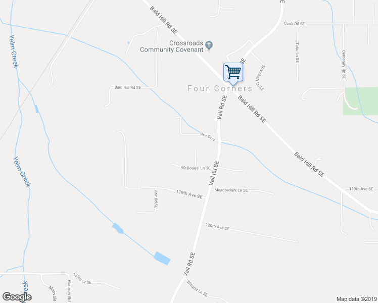 map of restaurants, bars, coffee shops, grocery stores, and more near 11803 Vail Road Southeast in Yelm
