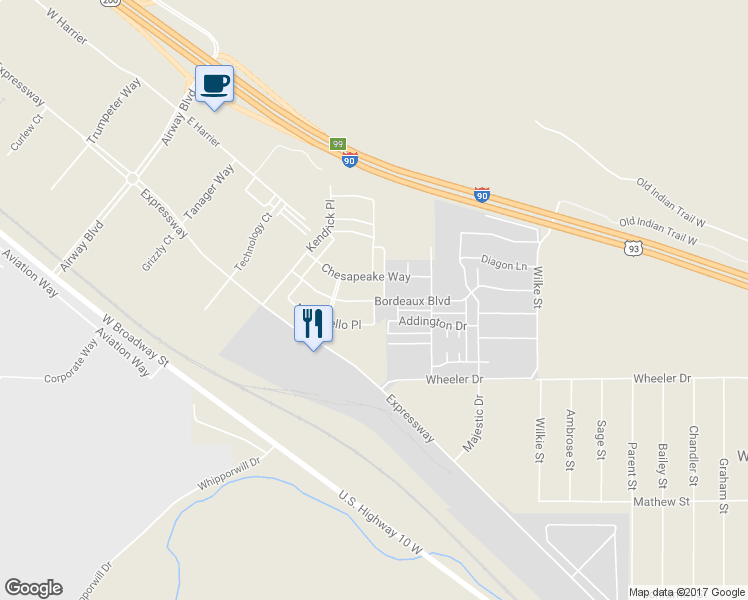 map of restaurants, bars, coffee shops, grocery stores, and more near 4221 Bordeaux Blvd in Missoula