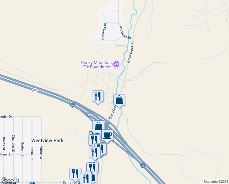 map of restaurants, bars, coffee shops, grocery stores, and more near 5 Creekstone Drive in Missoula