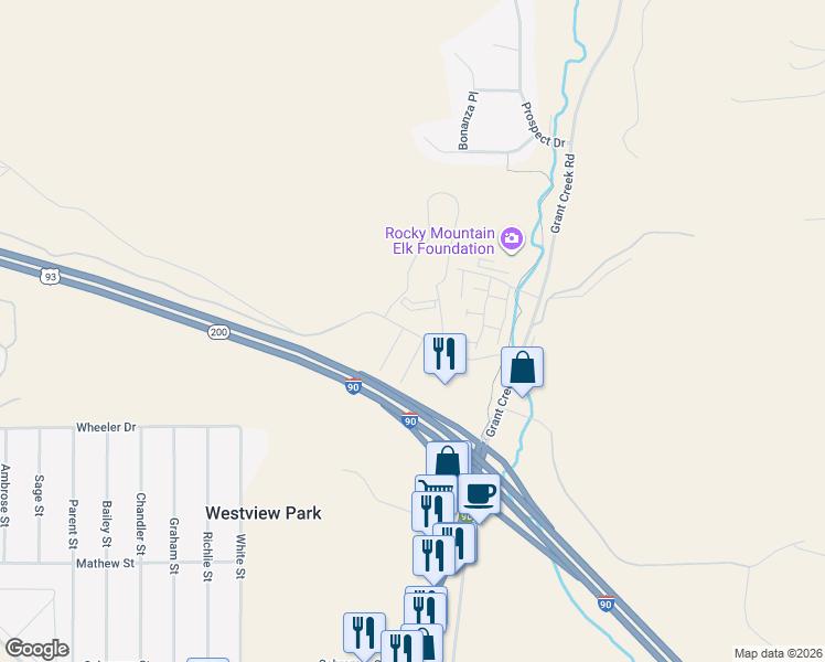 map of restaurants, bars, coffee shops, grocery stores, and more near 3000-3098 Expo Parkway in Missoula