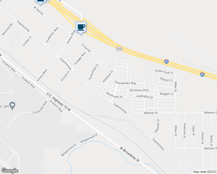 map of restaurants, bars, coffee shops, grocery stores, and more near 4841 Bordeaux Boulevard in Missoula