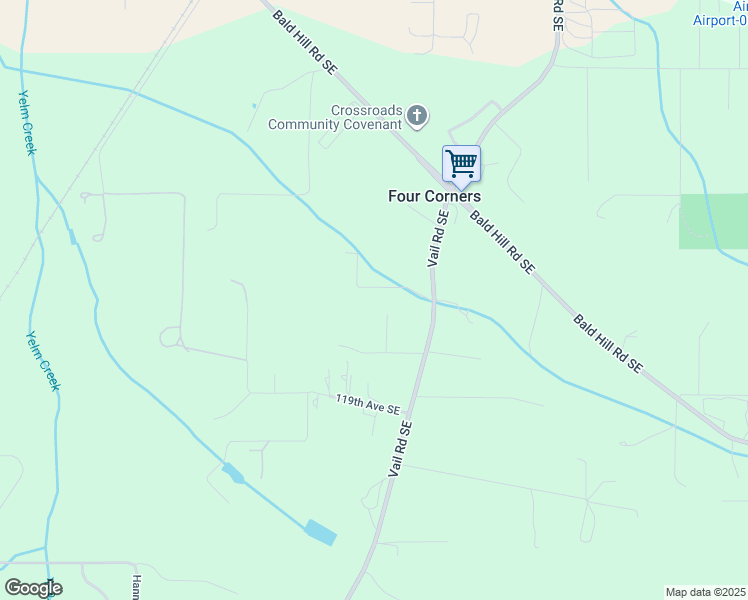 map of restaurants, bars, coffee shops, grocery stores, and more near 11749 Vail Road Southeast in Yelm