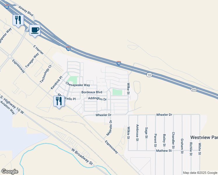 map of restaurants, bars, coffee shops, grocery stores, and more near 4352 Potter Park Loop in Missoula