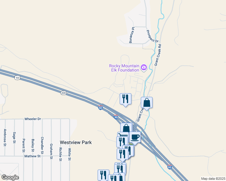 map of restaurants, bars, coffee shops, grocery stores, and more near 3098 Expo Parkway in Missoula