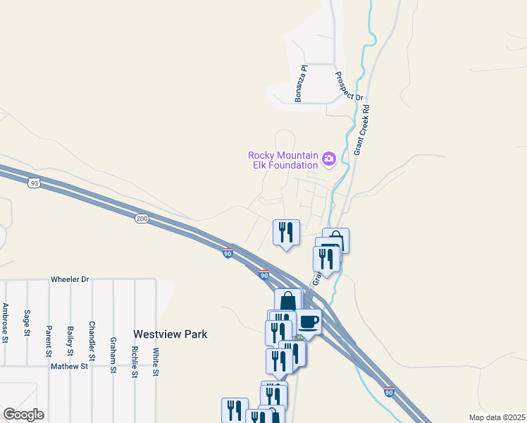 map of restaurants, bars, coffee shops, grocery stores, and more near 3000-3098 Expo Parkway in Missoula