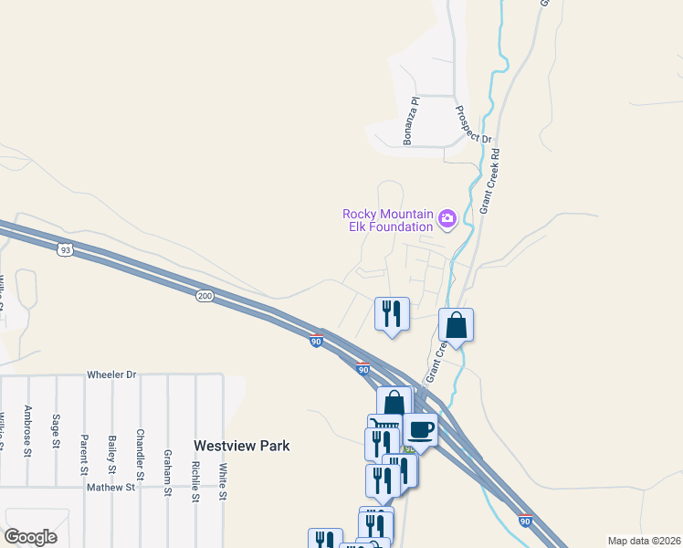 map of restaurants, bars, coffee shops, grocery stores, and more near 3000-3098 Expo Parkway in Missoula