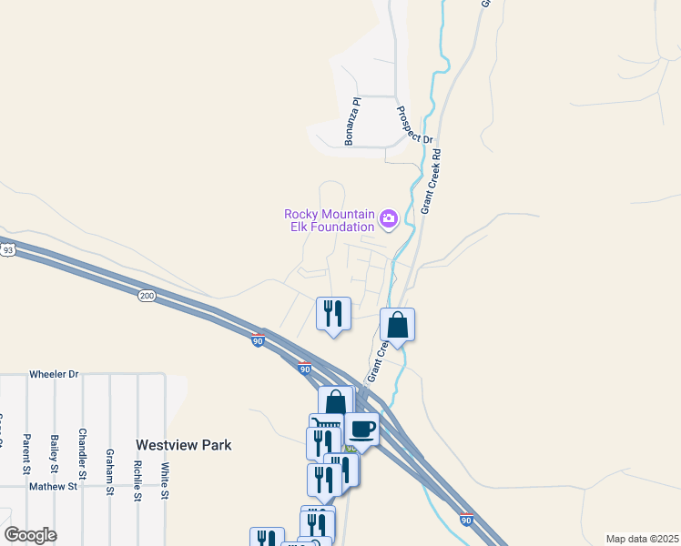 map of restaurants, bars, coffee shops, grocery stores, and more near 2803 Rockridge Court in Missoula