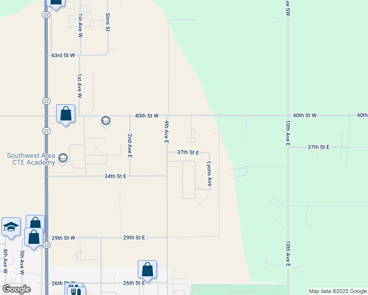 map of restaurants, bars, coffee shops, grocery stores, and more near 3252 32nd Street in Dickinson