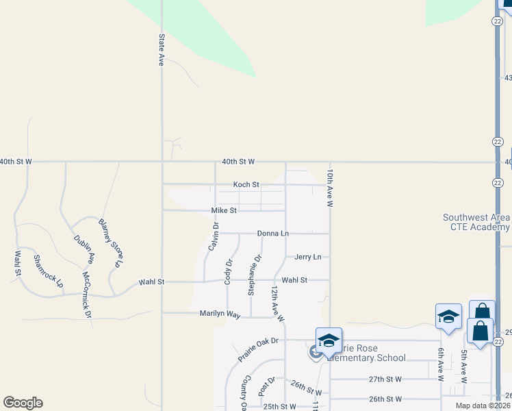 map of restaurants, bars, coffee shops, grocery stores, and more near 1431 Mike Street in Dickinson