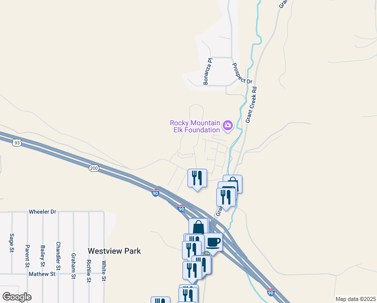 map of restaurants, bars, coffee shops, grocery stores, and more near 5313 Elyn Loop in Missoula