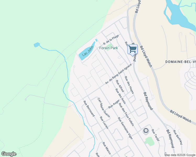 map of restaurants, bars, coffee shops, grocery stores, and more near 163 Rue des Arbustes in Québec