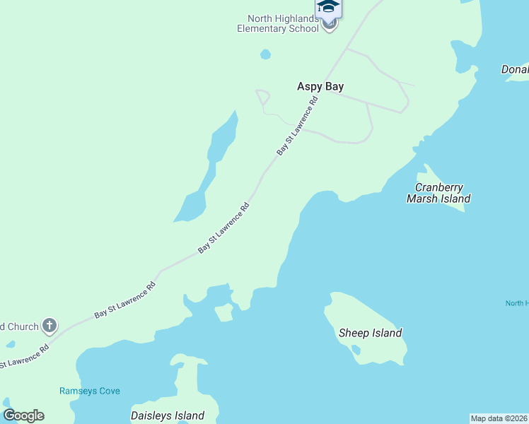 map of restaurants, bars, coffee shops, grocery stores, and more near Bay St Lawrence Road in Victoria County