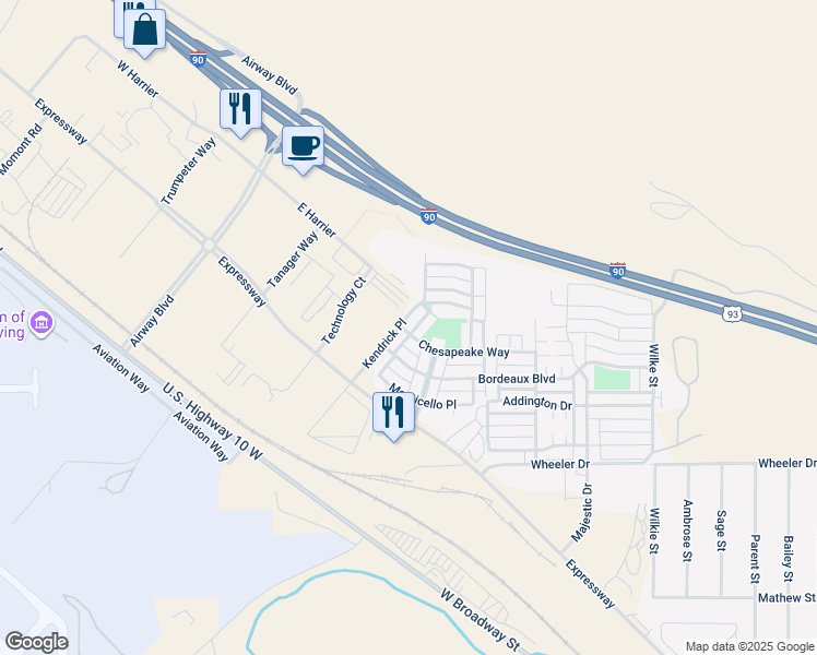 map of restaurants, bars, coffee shops, grocery stores, and more near 4975 Kendrick Place in Missoula
