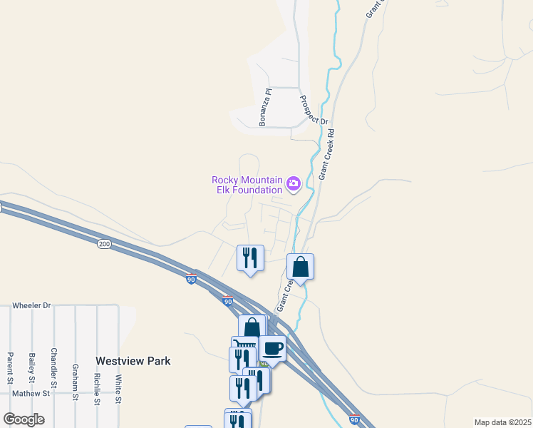 map of restaurants, bars, coffee shops, grocery stores, and more near 20 Highcliff Court in Missoula