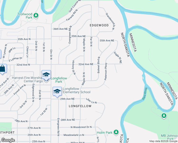 map of restaurants, bars, coffee shops, grocery stores, and more near 3101-3107 Par Street North in Fargo