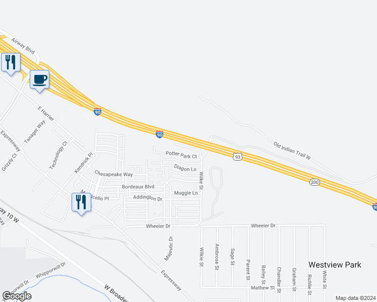 map of restaurants, bars, coffee shops, grocery stores, and more near 4947 Potter Park Loop in Missoula