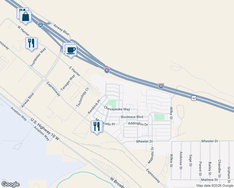map of restaurants, bars, coffee shops, grocery stores, and more near 4669 Montrose Drive in Missoula