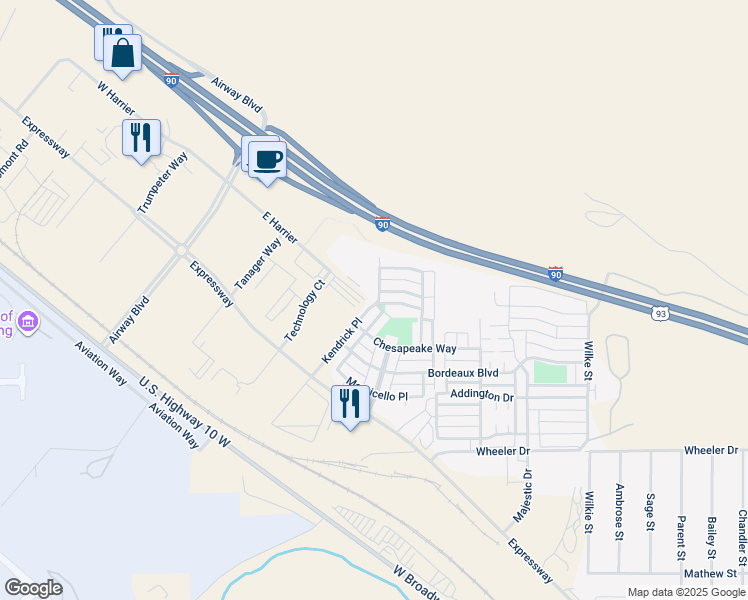 map of restaurants, bars, coffee shops, grocery stores, and more near 4975 Kendrick Place in Missoula