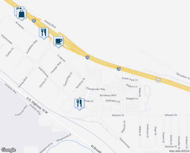 map of restaurants, bars, coffee shops, grocery stores, and more near 4677 Montrose Drive in Missoula