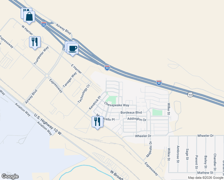 map of restaurants, bars, coffee shops, grocery stores, and more near 4669 Montrose Drive in Missoula
