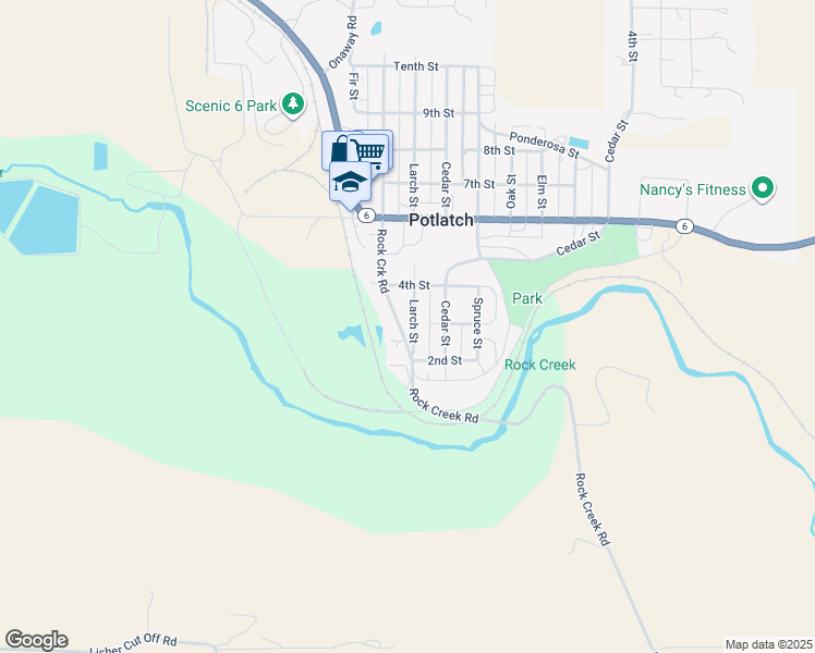 map of restaurants, bars, coffee shops, grocery stores, and more near 300 Larch Street in Potlatch